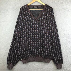 Vintage Megalos V Neck Sweater Men's Size XL Grandpa Acrylic Made in USA 90s